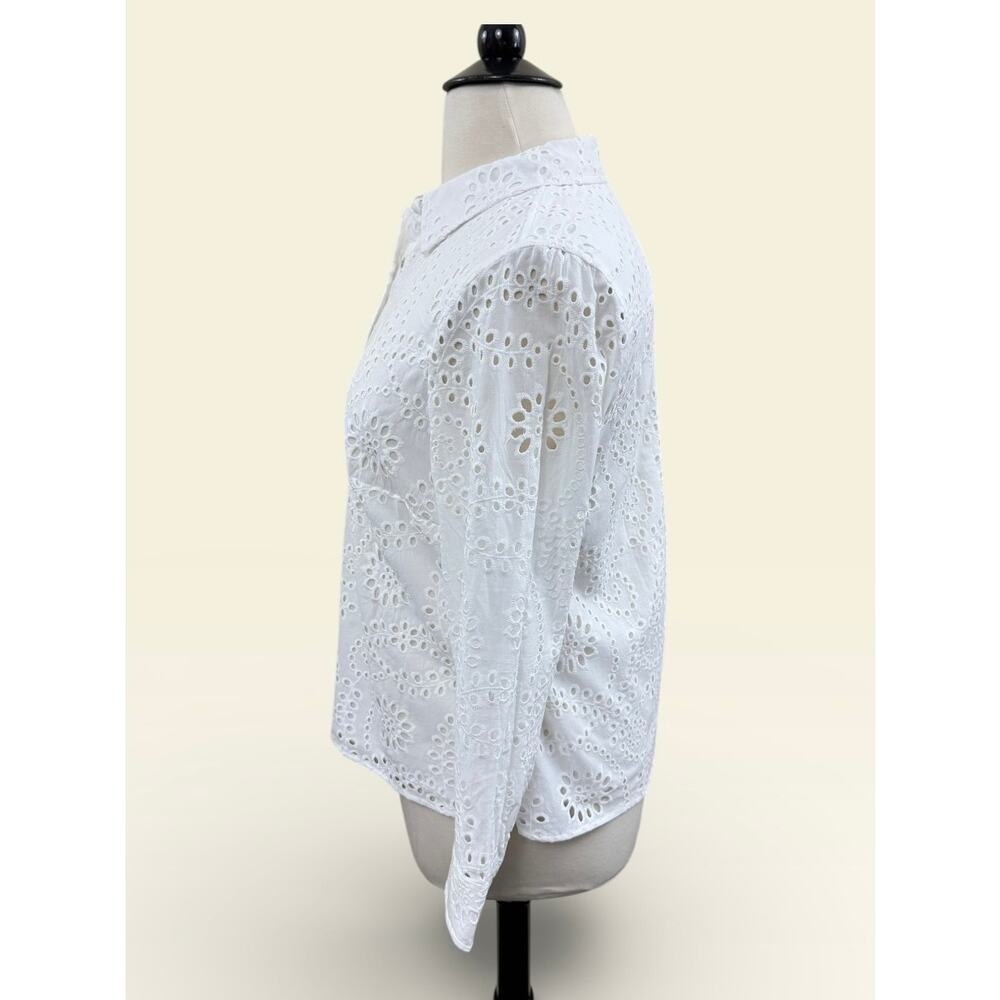 Talbots White Eyelet Button Down Blouse, Size 1x - image 2